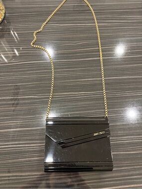 Jimmy Choo Black Patent Clutch with Gold Chain